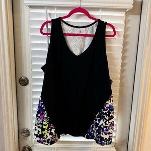 Black Sleeveless V-Neck Tank Top with Multicolor Hem NWT**